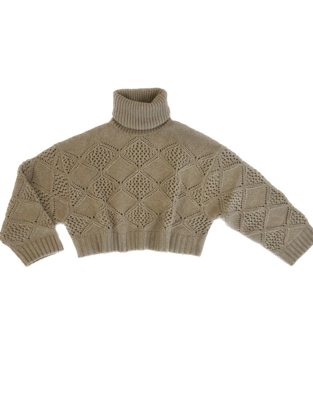 Dolcevita corto oversize traforato in cashmere